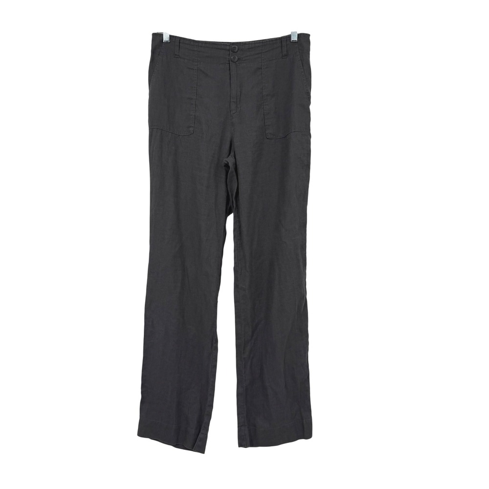 Cynthia Rowley Pants Women 12 Gray Linen Wide Leg Utility Pocket